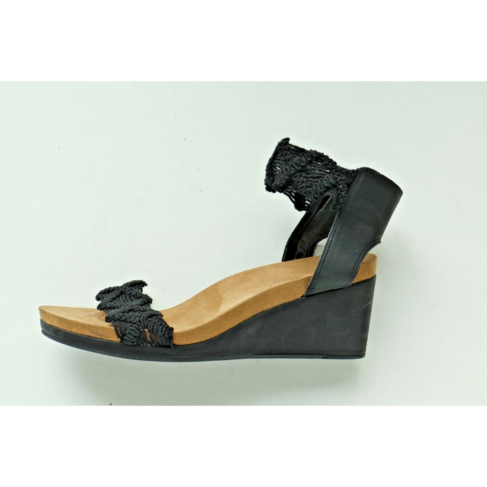 Lucky Brand Black Macrame Ankle Strap Wedge Sandals Women's Size 9.5 M New